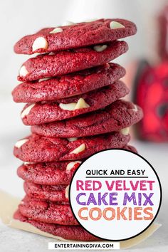 Red Velvet Cake Mix Cookies With White Chocolate Chips Valentine Party Food, Valentine Day Recipes, Easy Red Velvet Cake, Red Velvet Cake Mix Cookies, Cookies With White Chocolate Chips, Valentines Day Cookie Recipe, Red Velvet Cookie Recipe, Cookies With White Chocolate, Xmas Decor Ideas