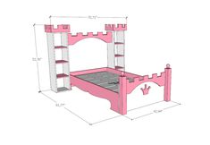 a drawing of a pink castle bed frame