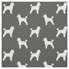 white poodles on grey background with black and white text that says, toy poodle silhouettes by jenny mcdonald world