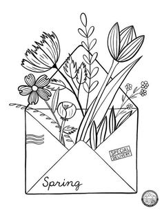 an envelope filled with flowers and the word spring