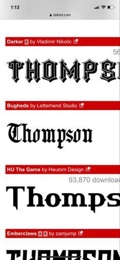 some type of font and numbers on a cell phone screen, with the text'thomas'highlighted in red