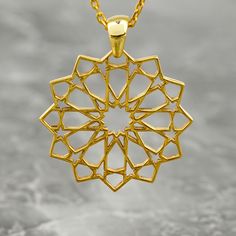 Crafted with precision and elegance, this Islamic Geometric Pattern Necklace embodies beauty and tradition. Made from 925 sterling silver and delicately plated with 18k gold, this exquisite piece of Muslim jewelry exudes sophistication. The intricate geometric design reflects a rich cultural heritage, making it a meaningful gift for women who appreciate fine craftsmanship and symbolic significance. This necklace perfectly blends modern style with timeless Islamic artistry, creating a stunning ac Islamic Pendant, Islamic Geometric Pattern, Mandala Jewelry, Islamic Jewelry, Geometric Necklace, Geometric Jewelry, Necklace Silver, Style Moderne, Gift For Women