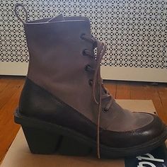 Brown Leather Lace Up Boot With Wedge Heel. Worn Once. By Trippen Brown Leather Wedge Boots With Stacked Heel, Lace Up Wedge Boots, Lace Up Wedges, Leather Lace Up Boots, Lace Up Boots, Wedge Heels, Leather And Lace, Wedge Boot, Bootie Boots