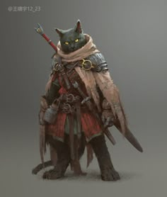 a cat dressed in armor and holding two swords