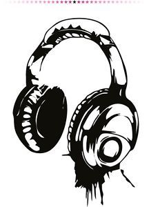 the headphones are drawn in black and white with paint splattered on it