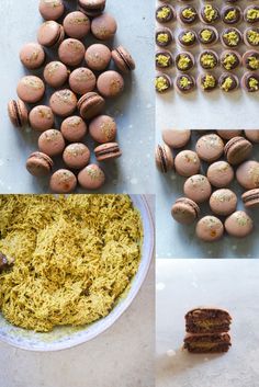 Viral Dubai Chocolate Macarons Ferrero Rocher Macarons, Gold Macaroons, Chocolate Macarons, Chocolate Macaron, Pistachio Cream, Creative Recipes, Macaron Recipe, Pastry Bag