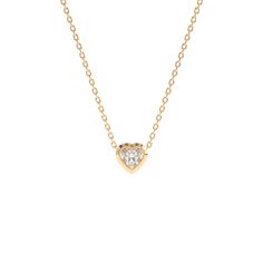 Design Details Sculpted and contoured around a heart-shaped stone, our 18k Gold Beveled Bezel Diamond Heart Necklace was designed to bring a delicate and romantic statement to your jewelry wardrobe. Specifications Approximately 0.25ctw Heart TrueGem Lab Grown Diamonds(D-F color, VS1-2 clarity) 18k Recycled Gold High Polish or Matte polishing finish Optional Black Rhodium finish If you are interested in Platinum or supporting 18k Eco Fairmined Gold in our Lifestyle Pieces, contact our design team 14k Gold Heart Necklace With Gemstone, Heart-shaped Bezel Set Jewelry For Valentine's Day, Heart-shaped Jewelry With Bezel Setting For Valentine's Day, Elegant Jewelry With Heart Cut And Delicate Chain, Elegant Gemstone Heart Necklace For Anniversary, Heart-shaped Bezel Setting Formal Jewelry, Formal Heart-shaped Bezel Set Jewelry, Formal Heart-shaped Jewelry With Bezel Setting, Heart Pendant Necklace With Bezel Setting