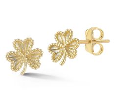 Just your luck! These charming 14K gold studs showcase a three-leaf clover design with a beaded outline and concave textured leaves, offering a unique and elegant flair. From Luminosa. Three Leaf Clover, Clover Design, 4 Leaf Clover, Clover Charm, Leaf Clover, Gold Studs, Clover Leaf, Jewelry Earrings, Stud Earrings