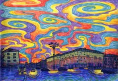 an image of a painting that looks like it has been painted with colors and swirls