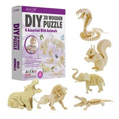 DIY 6-piece 3D wooden wild animal bundle pack includes Cobra, Hippo, Crocodile, Elephant, Lion, and Squirrel. Each puzzle has easy-to-punch-out parts from sheets pf high-quality plywood. Our plywood is safe, non-toxic, and environmentally-friendly with grooved edges to make it safe for children! Puzzle pieces have a smooth finish and no jagged edges. Punching out the pieces is fun! The bundle comes with easy-to-follow step-by-step assembly instructions. No tools or glue are required. DIY 3D wood Hands Craft, 3d Wood Puzzles, Transportation Vehicles, Easy Punch, 3d Wooden Puzzle, Brain Teaser Puzzles, Animal Puzzle, Indoor Activities For Kids, Wood Puzzles