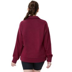 Stay cozy and stylish this fall and winter with our Cotton and Polyester blend half zip pullover for women. This oversized hoodie features a quarter zipper and drop shoulder collar for an effortlessly chic look. Perfect for fall and winter fashion, this long sleeve sweater is a versatile piece that can be easily styled with pants, jeans, or joggers. Whether you're heading to the office, a casual outing, or a workout session, this pullover sweatshirt will keep you warm and on-trend. Elevate your Sporty Solid Color Sweatshirt For Winter, Sporty Solid Color Winter Sweatshirt, Sporty Solid Color Sweatshirt For Fall, Oversized Sportswear Sweatshirt For Fall, Oversized Half-zip Athleisure Top, Sporty Long Sleeve Solid Color Sweatshirt, Sporty Solid Color Winter Tops, Half-zip Sportswear Sweatshirt For Fall, Oversized Fall Sportswear Sweatshirt