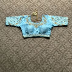 Brand New Silk Material With Pad. Very Pretty Golden Design With Golden Diamond And Nice Pearls. Color Is Sky Blue. Size Small. Golden Design, Silk Material, Blue Gold, Blouses For Women, Womens Tops, Blue, Women Shopping, Color