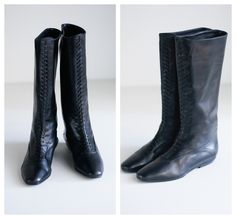 The most incredibly buttery soft leather, black boots with faux lace up detail. Flat heel and pull on style. They are in like new condition and have been resoled. Marked Size: 36 Made in Italy. Black Leather Tall Boots, Leather Black Boots, Leather Tall Boots, Tall Leather Boots, Brown Suede Jacket, Vintage Boots, Fashion High Heels, Black Leather Boots, Tall Boots