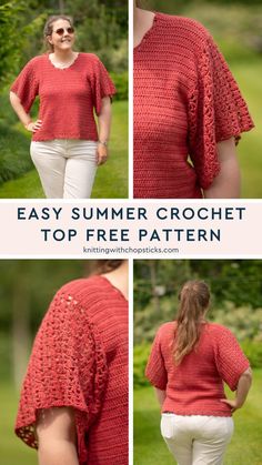 the easy summer crochet top pattern is shown in three different pictures