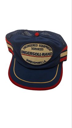 Ingersoll Rand 3 Stripe Trucker Hat Vintage 80s Snapback Cap Shreveport LA Patch Equipment Services In good vintage condition. The deteriorated foam has been removed and cleaned. Very wearable. We ship daily. Follow us on Instagram Facebook Pintrest and Twitter @thriftstigators.  http://etsy.com/shop/thriftstigators Vintage Trucker Hat, Merch Ideas, Vintage Trucker Hats, Snapback Cap, Hats Vintage, Trucker Cap, Caps Hats, High Fashion, Trucker Hat