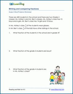 the worksheet for writing and comparing fraction numbers