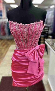 # DTH355 * DESCRIPTION Strapless short dress * ATTRIBUTES Short Fitted Pink Dresses Homecoming, Hoco Dress Strapless, Hot Pink Hoco Dress, Hot Pink Homecoming, Hot Pink Homecoming Dress, Sneaker Ball, Strapless Dresses Short, Black Homecoming Dress, Hoco Dress