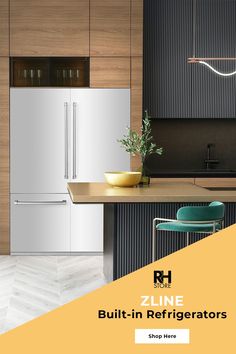 a kitchen with white cabinets and yellow accents