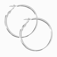 Simple, sleek, and stylish. These silver-tone hoop earrings will go with everything in your closet! Finish: Silver-tone Diameter: 50MM Closure: Snap back Material: Metal - Claire's Silver 50MM Hoop Earrings Earrings Hoops Silver, Silver Earrings Hoop, Hoop Earrings Png, Check Vision Board, 6th Grade Outfit Ideas, Eliza Core, Benson Boone Concert, Silver Earrings Hoops, Silver Hoops Earrings