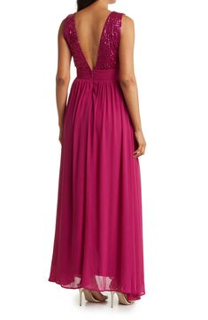 Sparkling sequins bring dazzling allure to a plunging v-neck maxi dress that is styled with a swishy skirt. 60" length (size S) V-neck Sleeveless Main: 95% polyester, 5% spandex; lining: 100% polyester Hand wash cold, lay flat to dry Imported Model stats: 5'10", 32" bust, 25" waist, 36" hip. Model is wearing size S. Plunge Maxi Dress, Sequin Top, Lay Flat, Sequin, Nordstrom, Hand Wash, Maxi Dress, Bring It On, Spandex