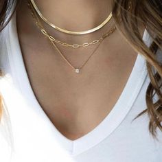 Layered Gold Necklaces: 3-Piece 14K Vermeil Gold over solid 925. Silver necklace set for Women, this set includes one 16 inch clavicle herringbone 14 karat vermeil gold necklace, one 17 inch paperclip style 14 karat Vermeil gold & one 18inch necklace with a 1 carat total weight of flawless princess cut cubic zirconia pendant. All 3 are beautiful worn as a layered style or can be worn separately. Only available for purchase at Facetreasures.com Elegant Sterling Silver Herringbone Necklace, Dainty Snake Chain Jewelry, Elegant Tarnish Resistant Layered Necklace, Elegant Tarnish-resistant Layered Necklace, Dainty Gold Plated Herringbone Necklace, Silver Gold-plated Layered Necklace, Sterling Silver Herringbone Necklace For Everyday, 14k Gold Delicate Herringbone Necklace, 14k Gold Herringbone Necklace With Delicate Chain