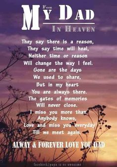 a poem that reads, my dad in heaven