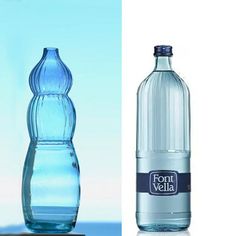 two different types of water bottles are shown side by side, one is blue and the other is clear