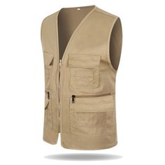 Utility Windbreaker With Pockets For Travel, Khaki Outdoor Vest, Outdoor Vest With Pockets, Solid Windbreaker With Pockets For Outdoor Work, Outdoor Activities Vest With Pockets, Outdoor Activities Solid Color Vest With Pockets, Outdoor Solid Color Vest With Pockets, Fall Outdoor Vest Outerwear, Khaki Vest For Outdoor Work