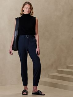 Utility with a twist, this cargo pant is crafted using a luxurious and softly structured fabric, enhanced with advanced stretch for a refined look and feel.  SLIM FIT: High waisted, slim through hip and thigh, tapered leg.  Ankle length.  Zip fly with hook and bar closure.  Removable belt.  Front, back and side cargo pockets.  Pleated detail at the cuff.  Unlined.  SLIM FIT: High waisted, slim through hip and thigh, tapered leg.  Ankle length.  Ankle length.  Inseams: Petite/Short 24", Regular 2 Barista Outfits, Business Casual Womens Fashion, Structured Fabric, Teaching Outfits, Fantasy Wardrobe, Professional Outfits Women, Cargo Pants Outfit, Petite Shorts, Chic Clothing