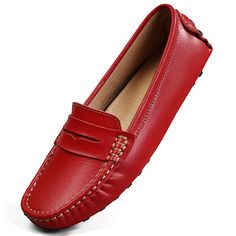 PRICES MAY VARY. 100% Handmade Genuine Leather + 100% No Splicing + 100% Durable and Flexible Anti-slip Rubber Sole Cushioned insole and breathable leather lining give you exceptional support for your performance Laid-back slip-on design for quick and easy on and off. These comfortable loafers are perfect for any outfit. It can be wore around the house and office or walk with them for shopping the whole day and not get tired Fit true to size for most standard US size, wish you have a great buyin Shoes For Wide Feet Woman, Driving Moccasins Womens, Most Comfortable Dress Shoes, Driving Mocs, Boat Shoes Fashion, Cozy Shoes, Comfortable Loafers, Comfortable Walking Shoes, Driving Moccasins