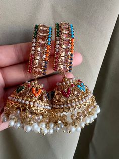 Oversized Jhumka in multi, Oversized mirror work jhumka Weddings Vibes, Desi Jewellery, Dairy Milk Silk, Black Metal Jewelry, Jhumkas Earrings, Desi Things, Wedding Jewellery Designs, Jhumka Designs, Bridal Necklace Designs