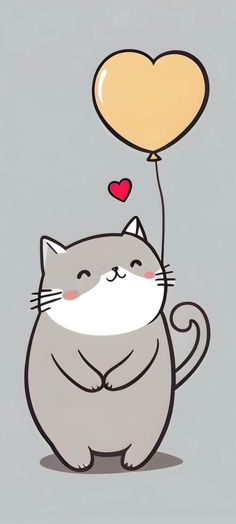 a cat holding a heart shaped balloon