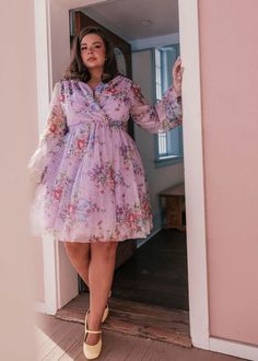 Gretel Dress - JessaKae, wedding guest dress, spring fashion, spring dress, fashion, mid size fashion, plus size dress, size inclusive, inclusive fashion, body positivity, fashion shoot, model, photoshoot, women's fashion, OOTD, bridesmaid dresses, church dress, engagement dress, wedding, date night, cocktail dress, style, lifestyle shoot Spring Wedding Guest Dress, Spring Wedding Guest, Female Transformation, The Embrace, Fashion Aesthetics, All Body Types, Anime Outfits, Floral Fabric, Purple Dress