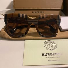 Stunning Burberry Sunglasses- Perfect Condition! Designer Brown Tinted Sunglasses, Designer Brown Sunglasses With Mirrored Lenses, Luxury Brown Wayfarer Sunglasses, Luxury Brown Polarized Sunglasses, Designer Brown Sunglasses With Uv Protection, Designer Brown Sunglasses With Polarized Lenses, Wardrobe Manifestation, Burberry Sunglasses Women, Sunglasses Outfit