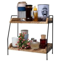 Coffee Bar Accessories and Organizer, Coffee Station Organizer 2 Tier bathroom counter organizer, Wood Coffee Tray, Bathroom Vanity Organizer, Countertop Shelf for Kitchen, Dresser, Coffee Lover 🔥【Keep Your Desk Tidy】This wooden coffee organizer comes with 2 -layer wooden shelf for better storage of k-cups, sugar treasures, tea bags, blenders, light absorbers, napkins - save space and keep your desk clean and tidy 🎁【Rustic Multi-Purpose Countertop Shelf】 Our wooden frames can store the organiz Kitchen Counter Storage Ideas, Counter Storage Ideas, Coffee Bar Ideas For Party, Bar Ideas For Party, Coffee Bar Ideas Small Spaces, Small Space Coffee Bar, Bar Ideas Small Spaces, Organized Coffee Station, Bathroom Organizer Countertop