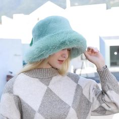 Keep Warm Fur Bucket Hat FancySticated Winter Fur Hat, Summer Knitwear, Kinds Of Hats, Plush Hat, Spring Trends Outfits, Cap Girl, Fur Headband, Girls Fur, Hat And Scarf Sets