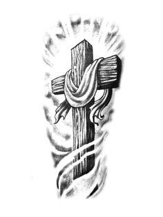 a cross with flames coming out of it on the back of a man's arm