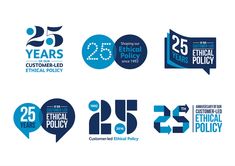 several different logos for medical policy and the number twenty five years, with blue text