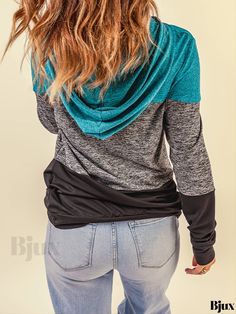 Bjux - Womens Fashionable Color Block Sweatshirt: Trendy Long Sleeve Hoodie with Drawstring for a Casual and Comfortable Look Green Long Sleeve Top With Drawstring, Stretch Hoodie With Drawstring, Stretch Drawstring Hoodie Tops, Hooded Color Block Tops For Winter, Winter Hooded Color Block Tops, Winter Color Block Hooded Top, Casual Color Block Hoodie Tops, Green Drawstring Tops For Fall, Cozy Stretch Hoodie Top