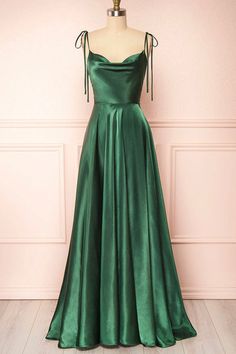 Green Silk Prom Dress, Simple Satin, A Line Evening Dress, Spaghetti Strap Prom Dress, Prom Inspo, Prom Dress Inspiration, Custom Size Dresses, A Line Prom Dresses, Satin Prom Dress