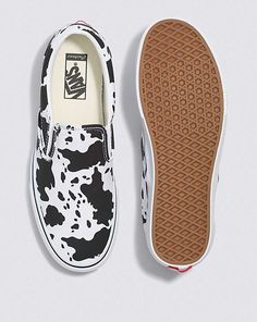 Customs Cow Print Slip-On White Canvas Vans Slip-on Sneakers, Vans White Canvas Slip-on Sneakers, Western Vans, Cow Print Converse, Van Shoes, Custom Vans Shoes, Cute Vans, Cowboy Shoes, Vans Store