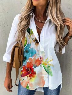 Watercolor Flower Button Front Tunic Blouse