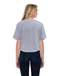 Ladies' Boyfriend Crop T-Shirt - HEATHER GREY - XL | StarTee Boyfriend Crop T-Shirt in Heather Grey Size XL | Cotton Casual Cotton T-shirt In Athletic Heather, Casual Athletic Heather T-shirt With Letter Print, Casual Short Sleeve Cropped T-shirt, Gray Crew Neck T-shirt For Loungewear, Trendy Cotton Short Sleeve Top For Loungewear, Casual Heather Grey Pre-shrunk T-shirt, Trendy Heather Grey T-shirt With Letter Print, Casual Relaxed Fit Crew Neck Cropped T-shirt, Casual Crew Neck Cropped T-shirt With Relaxed Fit