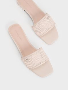 Cream Mesh Knitted Slide Sandals - CHARLES & KEITH US