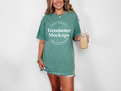 Green Casual Tops With Branding, Casual Green Tops With Branding, Casual Green Shirt With Branding, Trendy Short Sleeve Shirt With Branding, Increase Sales, Etsy Business, Comfort Color, Mock Ups, Oversized Tee