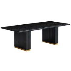 a black table with gold trimmings and a marble top on an isolated white background