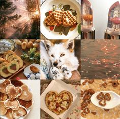 a collage of pictures with different foods and desserts on them, including cookies