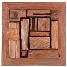 a close up of a wooden frame with squares and rectangles