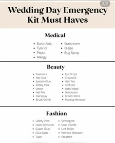 the wedding day emergency kit must haves for each bride and groom to use in their ceremony