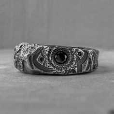 BLACK MANDALA - silver ring with rich stone texture, engraved mandala and black diamond in the center. Textured band ring Rings with patterns Project50g Spiritual Black Jewelry For Promise, Unique Black Sterling Silver Engraved Ring, Symbolic Black Jewelry For Ceremonial Use, Symbolic Black Jewelry For Ceremonial Occasions, Symbolic Black Jewelry For Ceremonies, Artisan Black Sterling Silver Rings, Ceremonial Silver Diamond Ring, Spiritual Black Engraved Sterling Silver Ring, Ceremonial Symbolic Black Rings